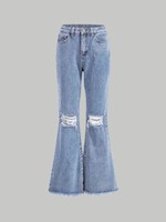 SHEIN MOD Jeans bajo crudo desgarro de pierna amplia - 30, Lavado ligero